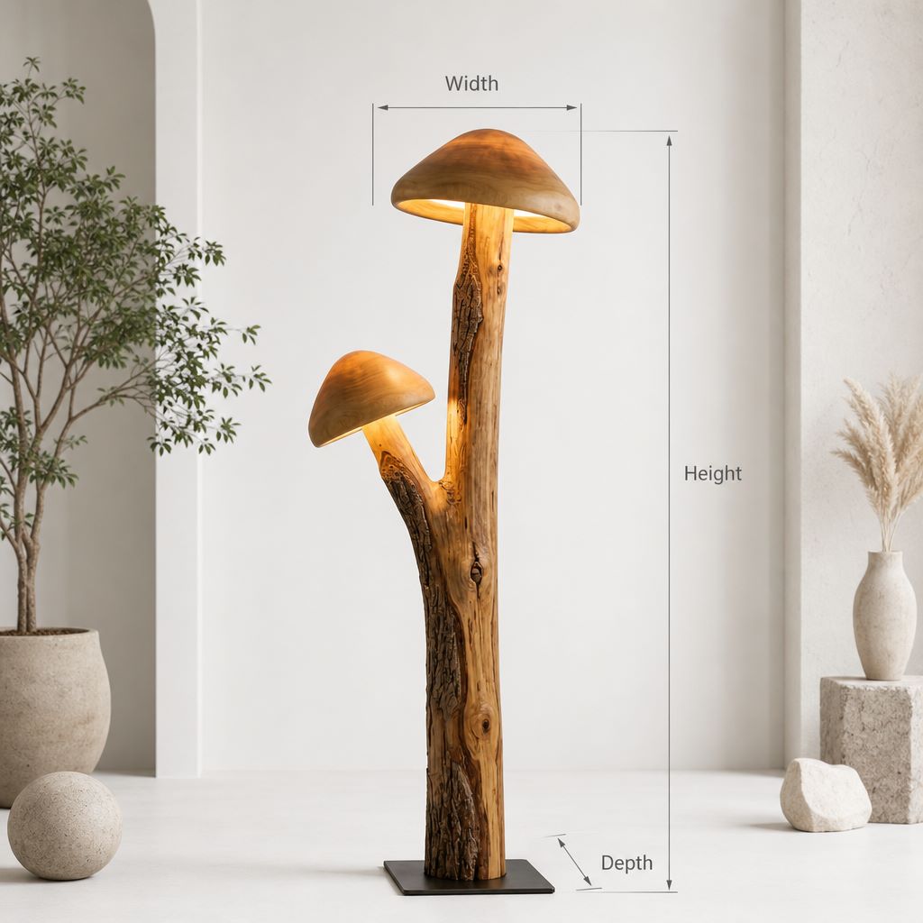 Dubbele Lichtdoorlatende Paddenstoel Vloerlamp - Schors Stam