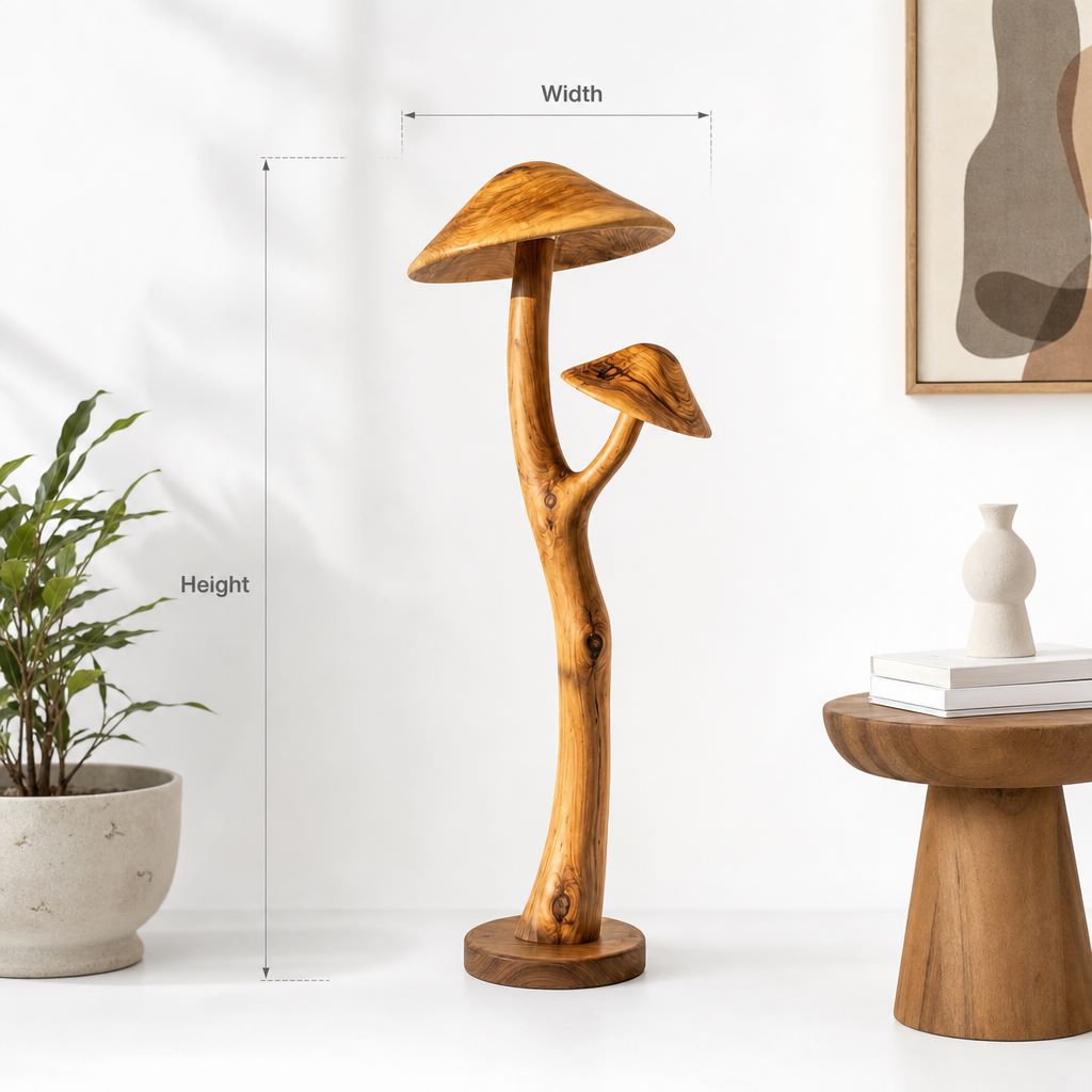 Dubbele Lichtgevende Paddenstoel Vloerlamp - Takstam Notenhout