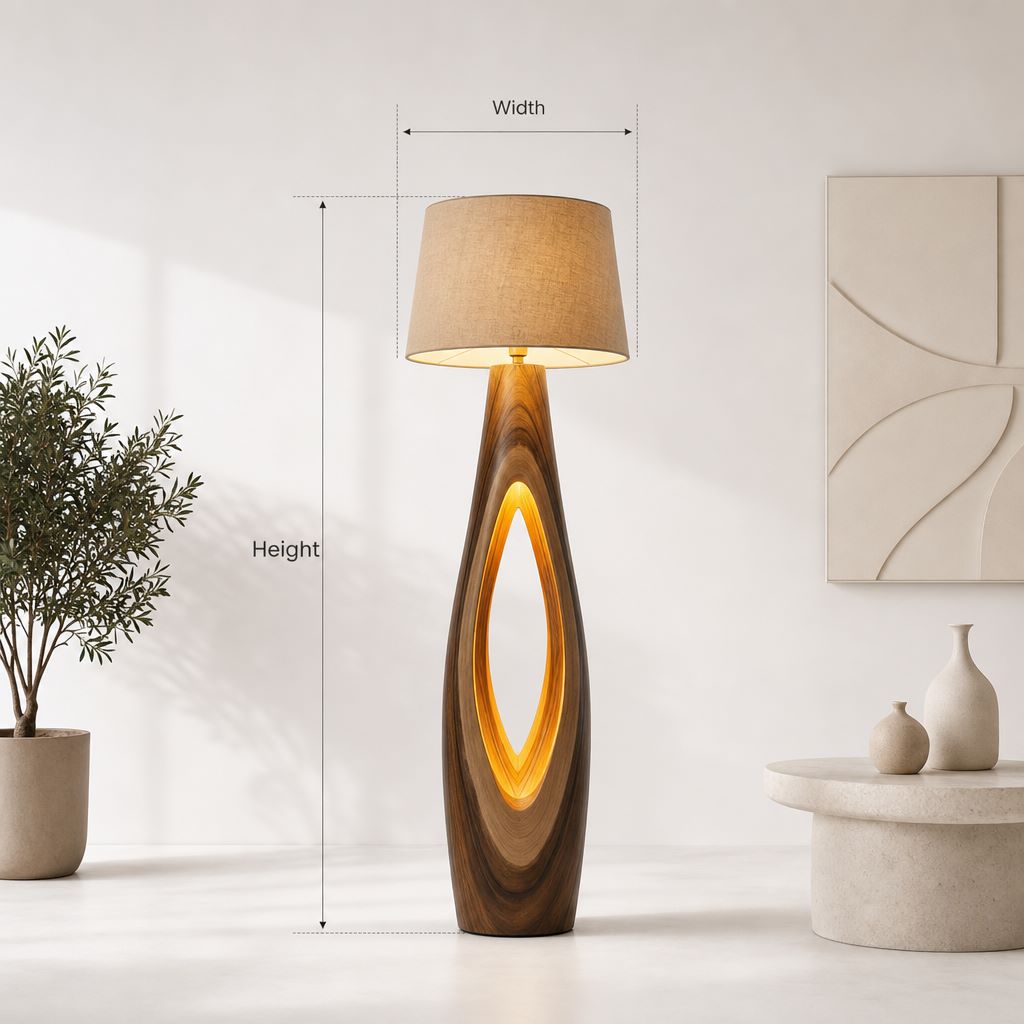 Vaasvormige Drijfhout Vloerlamp - Ovale Lichtopening Massief Hout