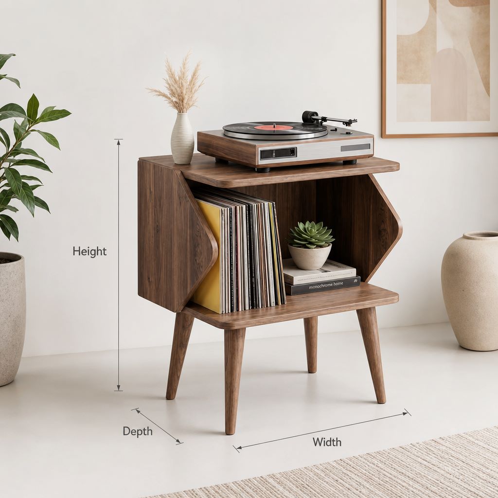 Mid-Century Houten Platenspeler Meubel - Vinyl Opbergkast