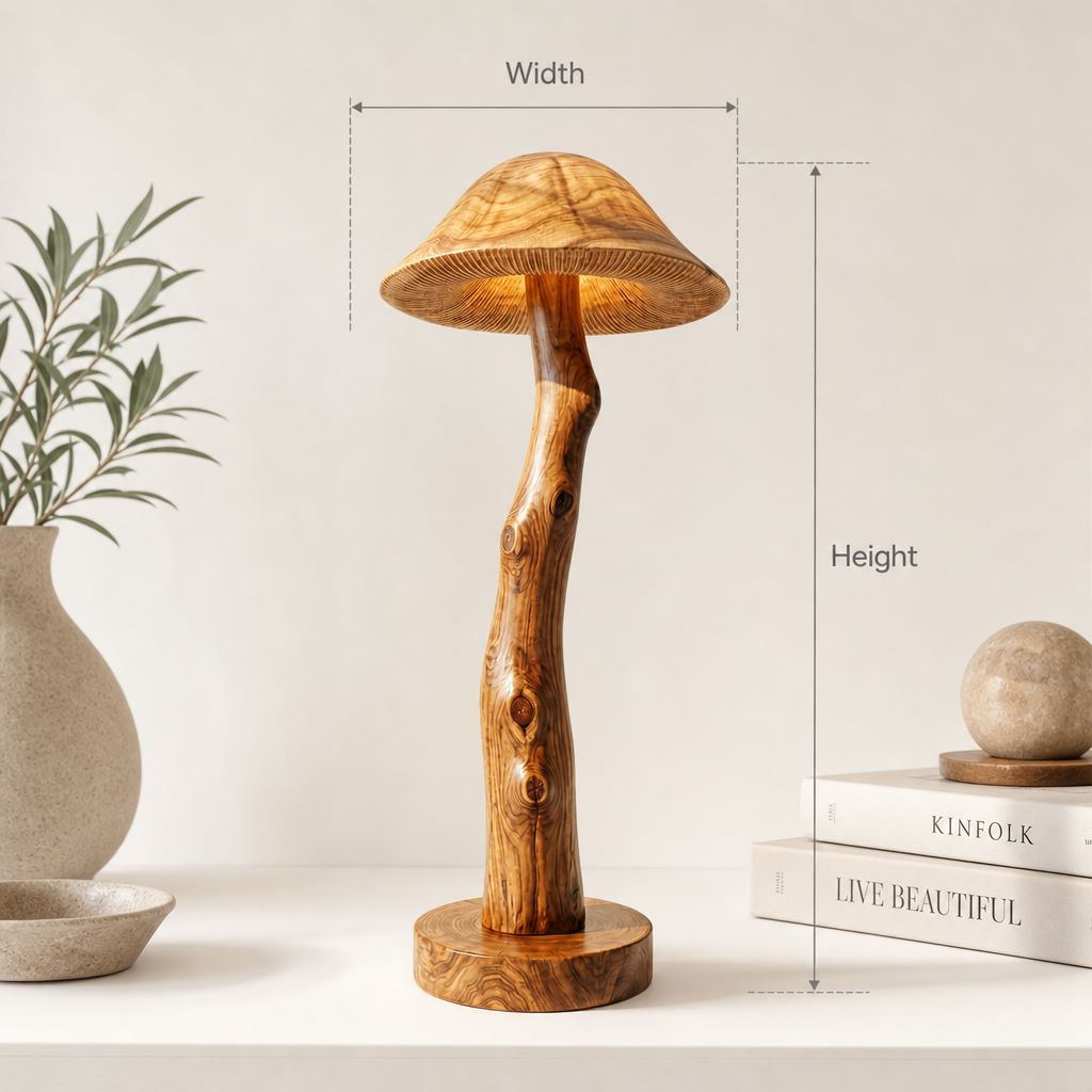 Lichtgevende Houten Paddenstoel Vloerlamp - Notenhout Schijfvoet