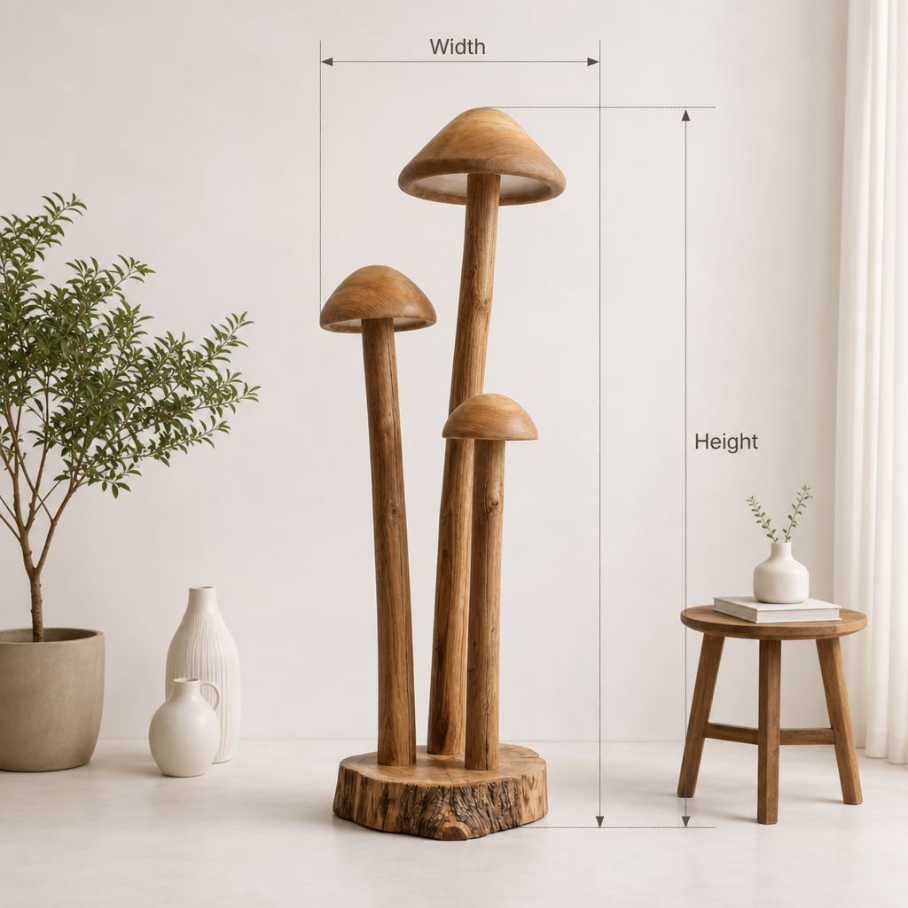 Drievoudige Paddenstoel Vloerlamp - Boomstronkvoet Massief Hout