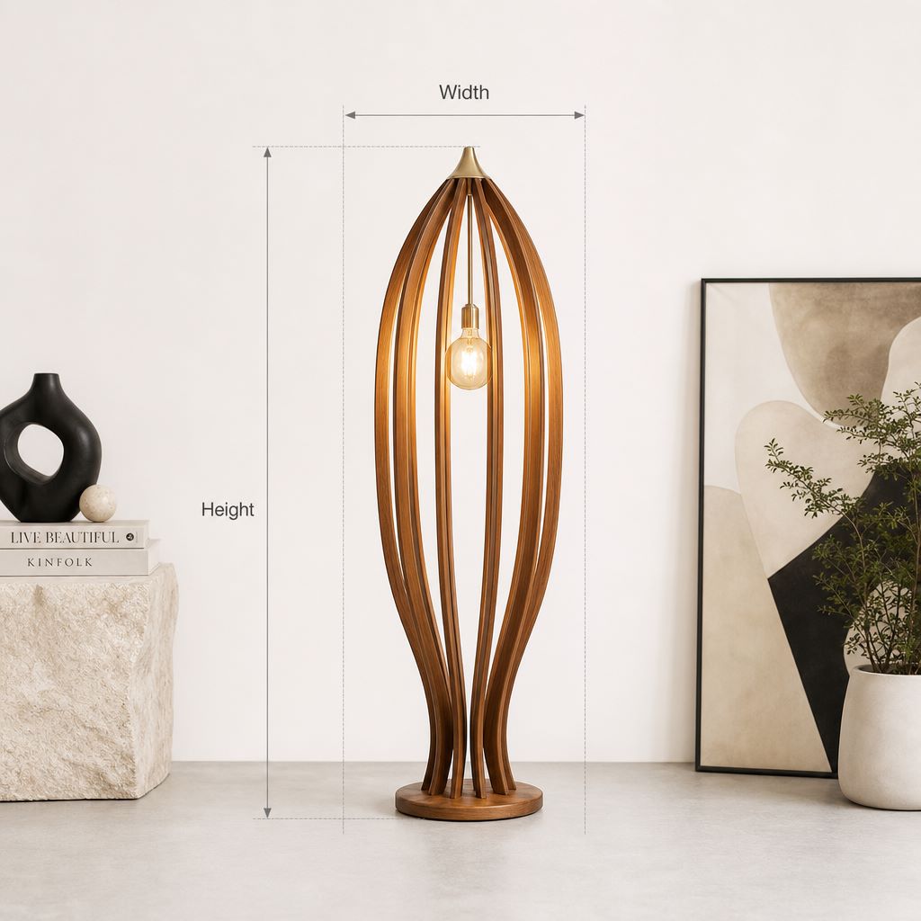 Ambachtelijke Houten Kooilamp Vloerlamp - Drijfhout Staande Lamp