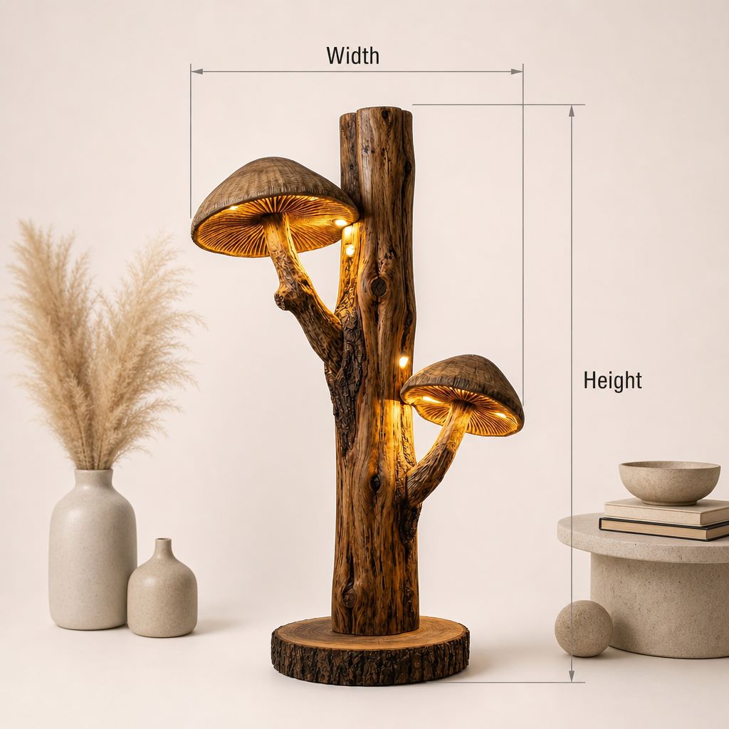 Dubbele Boomstam Schors Paddenstoel Vloerlamp - Massief Hout