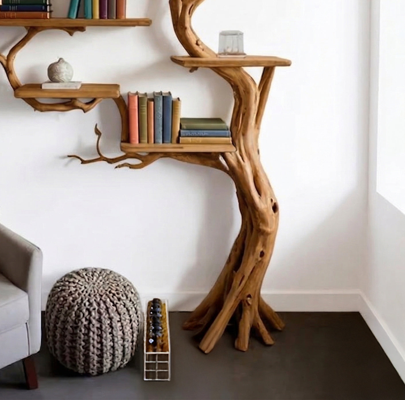 Boomtak Boekenkast Van Hout – Unieke Tree Bookshelf In Mid-Century Stijl