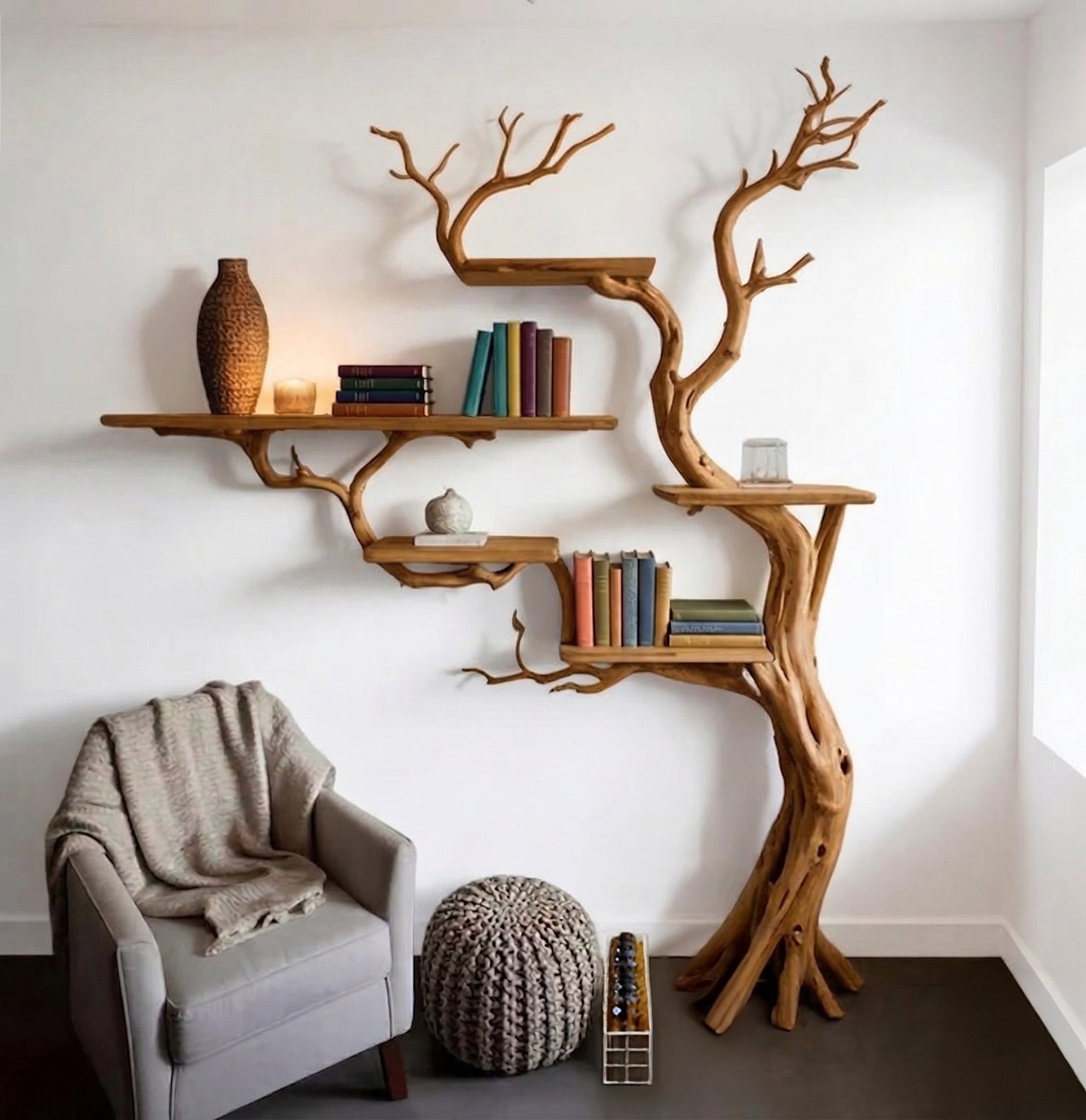 Boomtak Boekenkast Van Hout – Unieke Tree Bookshelf In Mid-Century Stijl