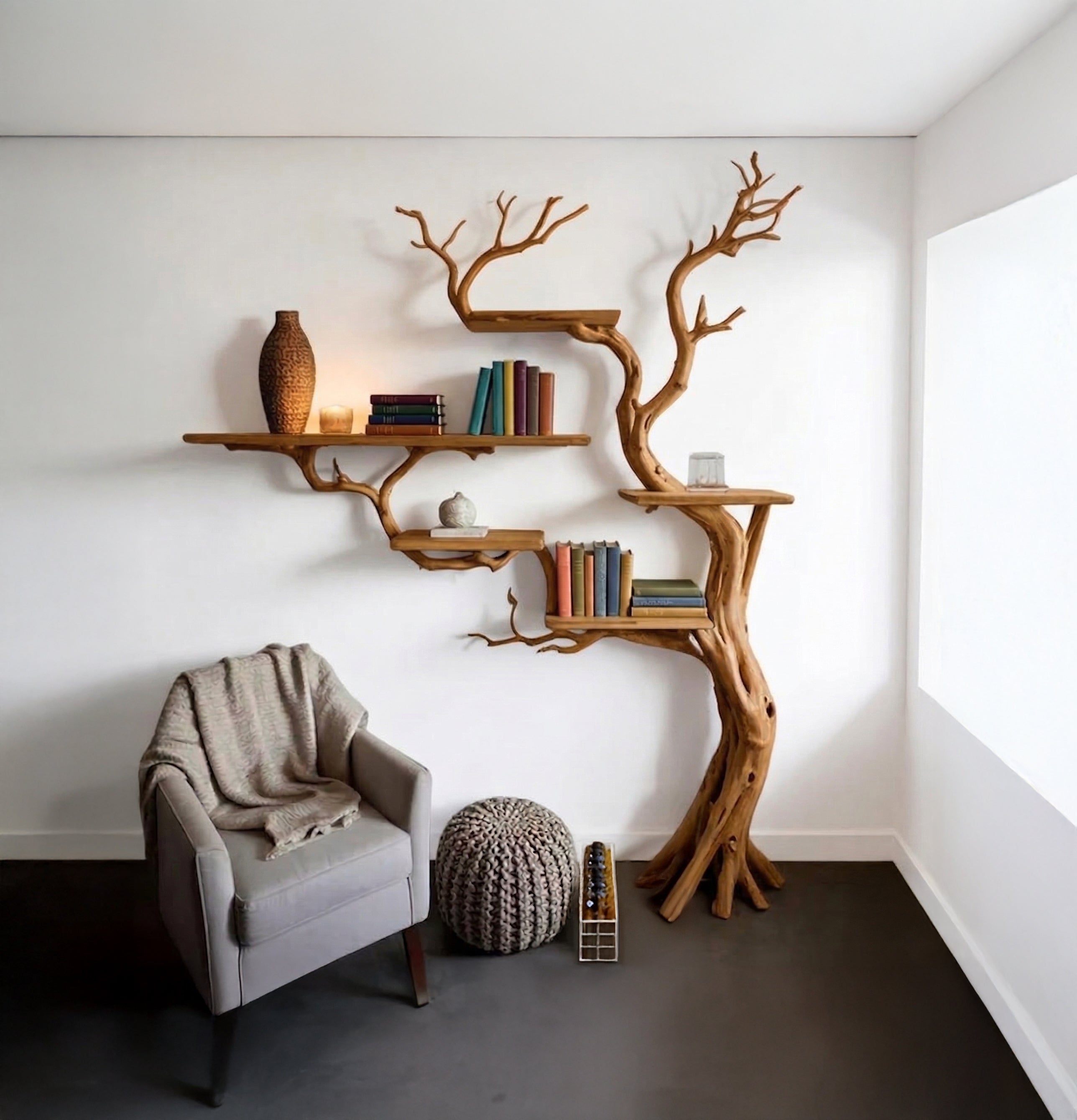 Boomtak Boekenkast Van Hout – Unieke Tree Bookshelf In Mid-Century Stijl