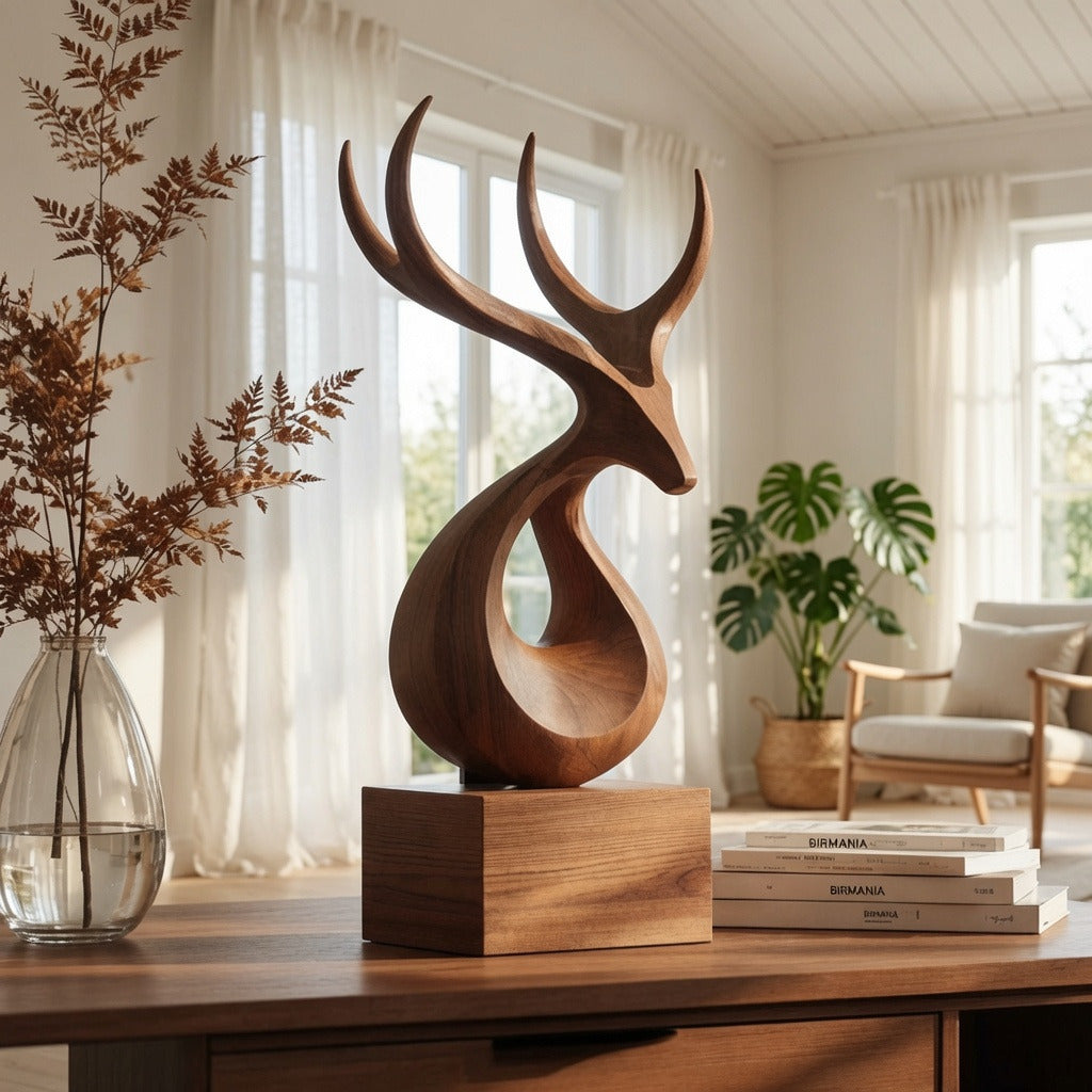 Organisch moderne hardhouten sculptuur in een minimalistisch interieur