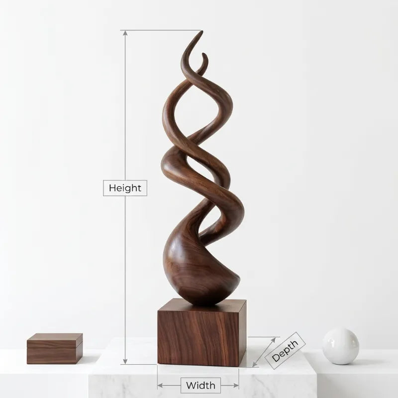 Abstracte Getordeerde Houtsculptuur - Massief Hout Vloer
