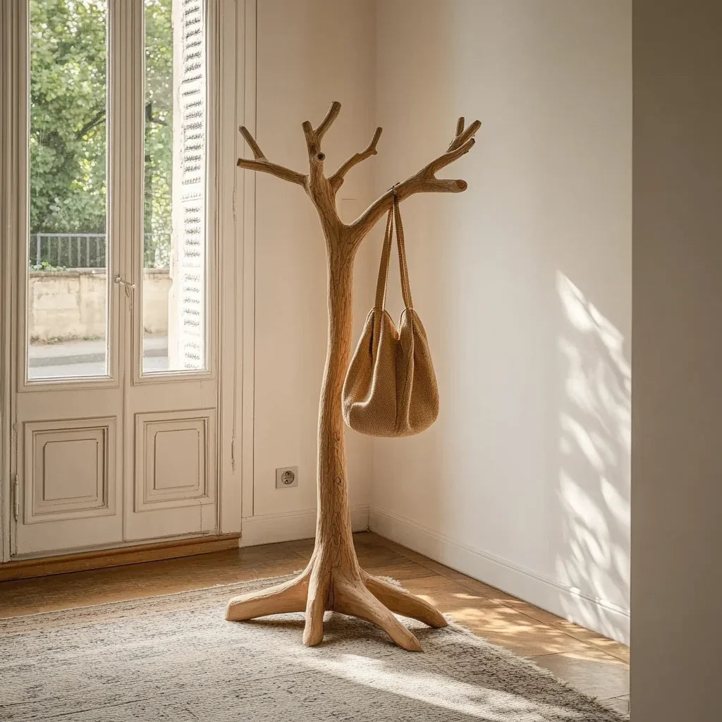 Sculpturale Houten Kapstok - Massief Houten Staande Garderobe