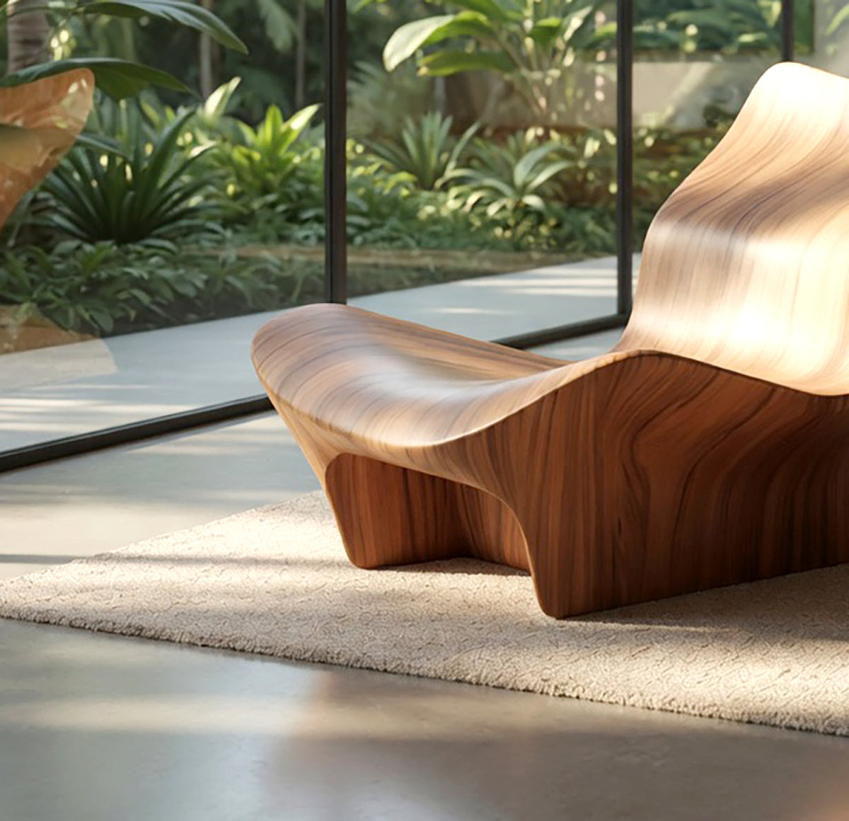 Massief houten sculpturale stoel voor woonkamer of lounge