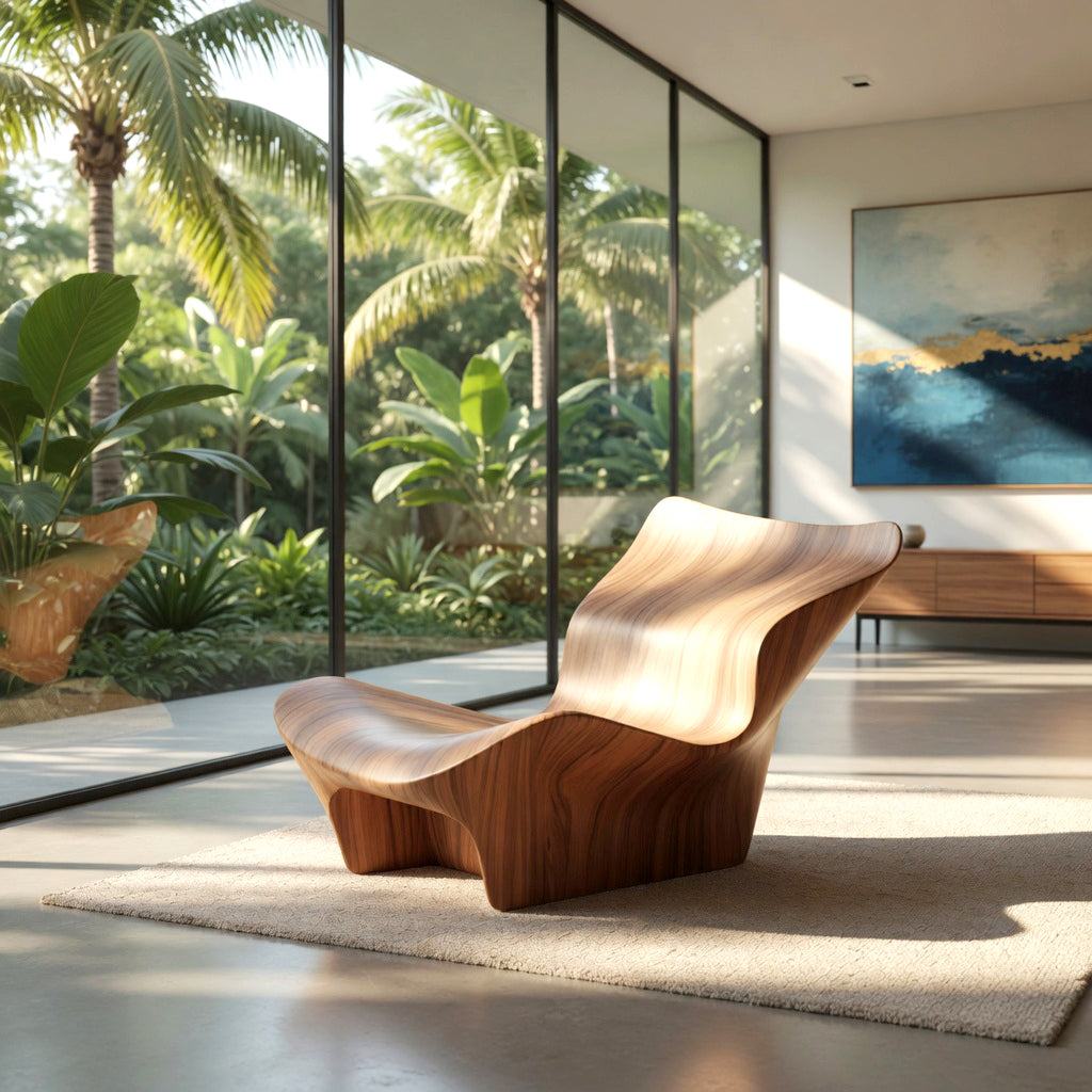 Vloeiend golfdesign loungestoel gemaakt van massief hout