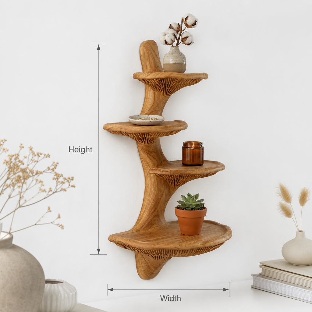Trapsgewijze Paddenstoel Wandplank - 4 Niveaus Massief Hout