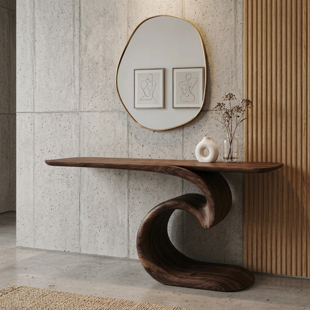 Elegante vloeiende consoletafel van massief hout