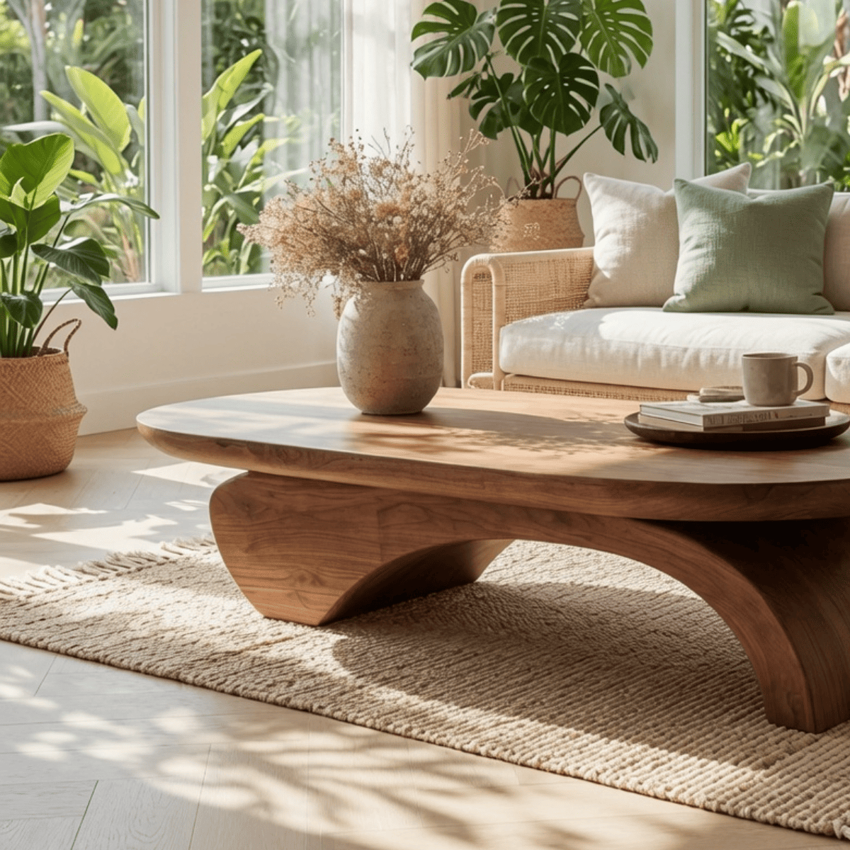 Organisch moderne houten salontafel van natuurlijk hardhout