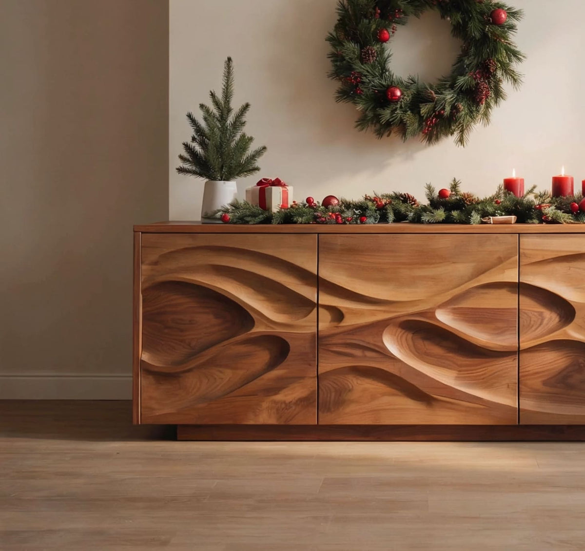 Modern dressoir van natuurlijk massief hout voor woonkamer