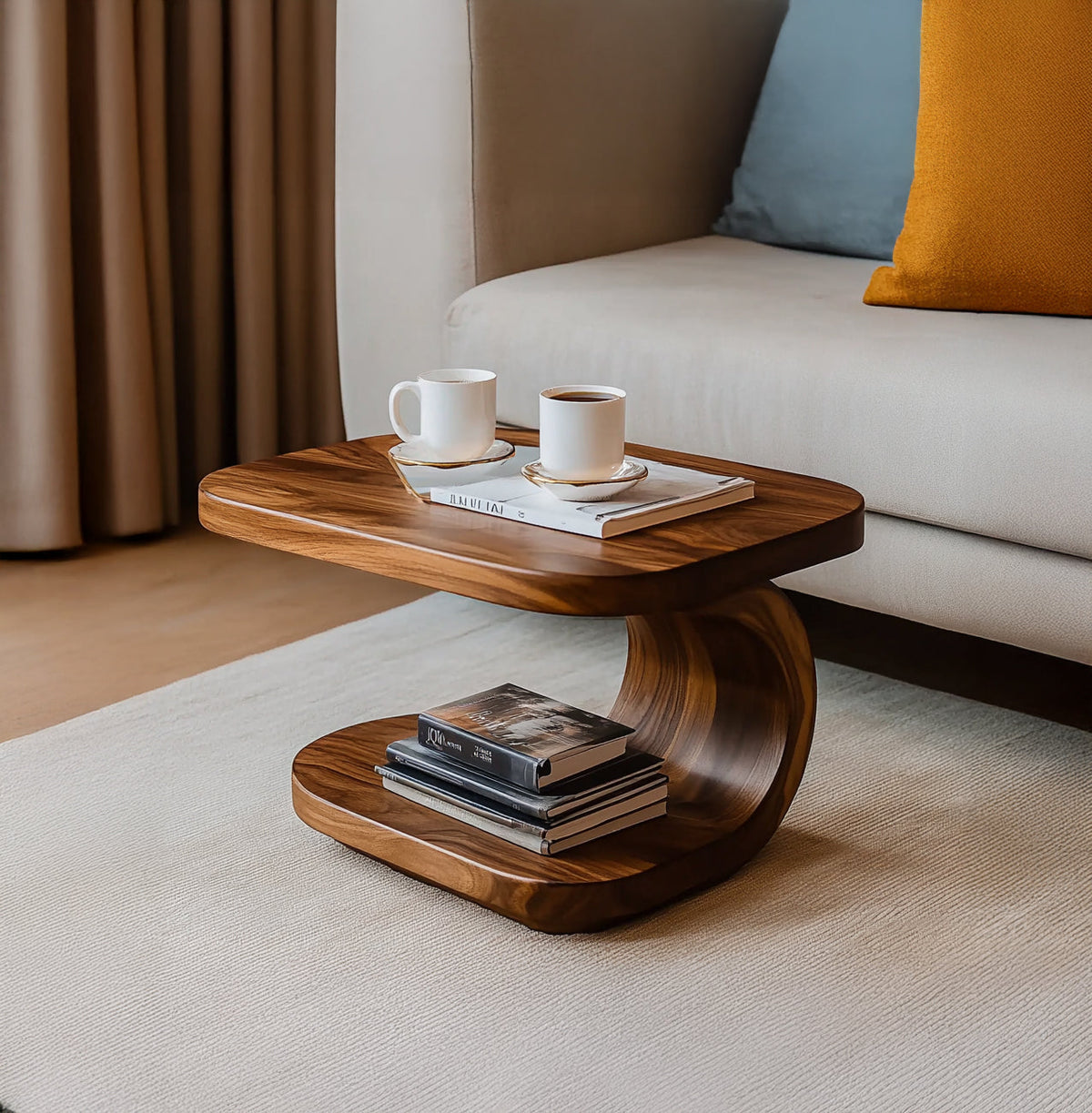 Sculpturale S-Vorm Bijzettafel - Massief Hout Accenttafel
