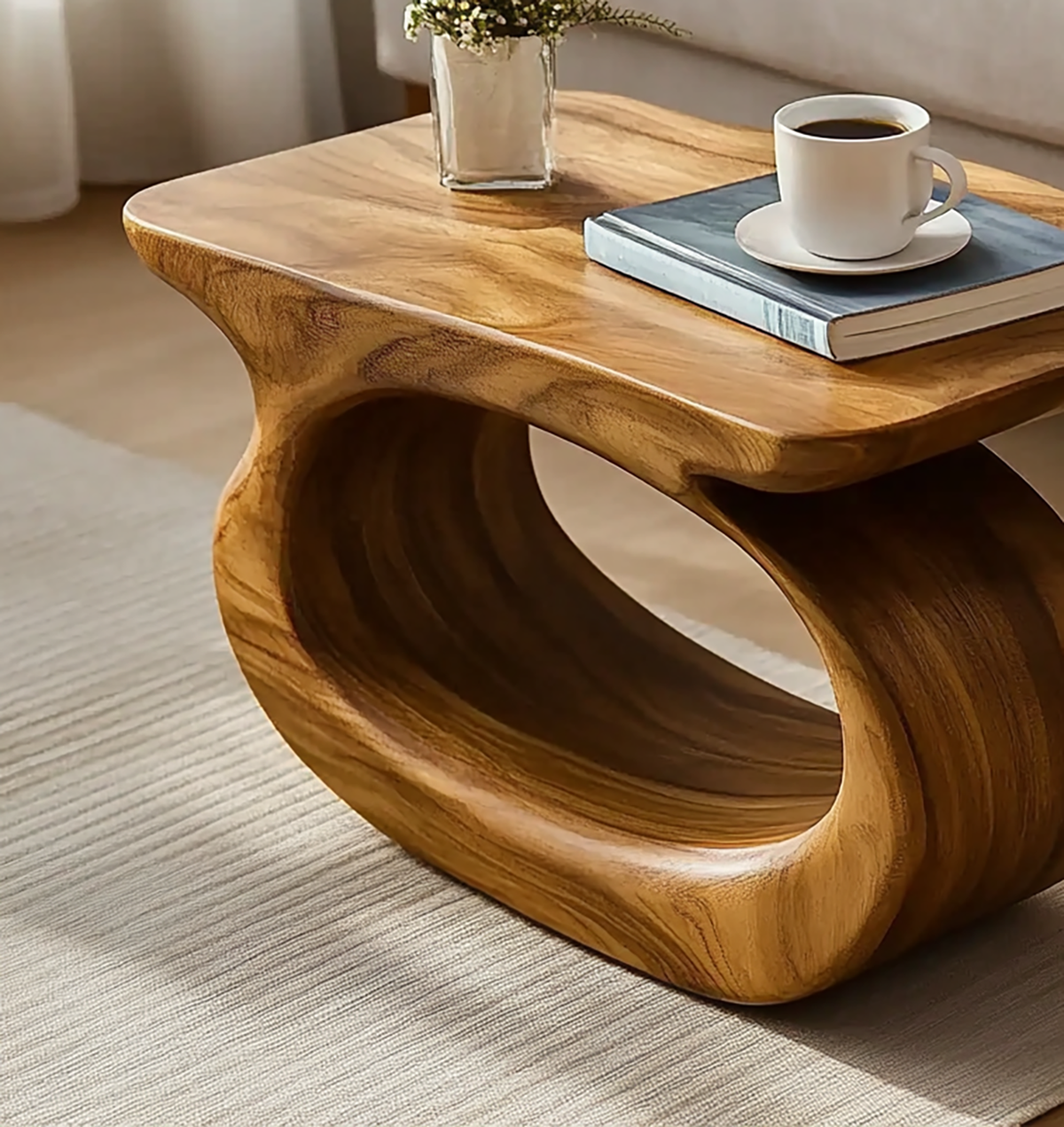 Organische Sculpturale Bijzettafel - Massief Houten Accenttafel