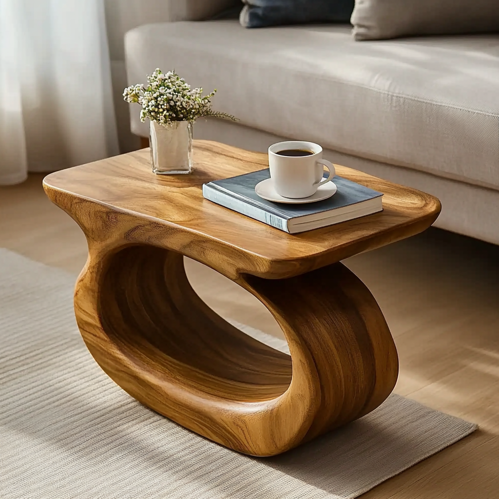 Organische Sculpturale Bijzettafel - Massief Houten Accenttafel