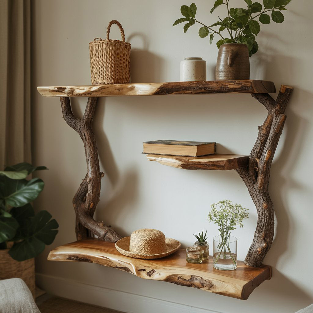 Sculpturale Boom Wandboekenkast - Massief Houten Wandrek
