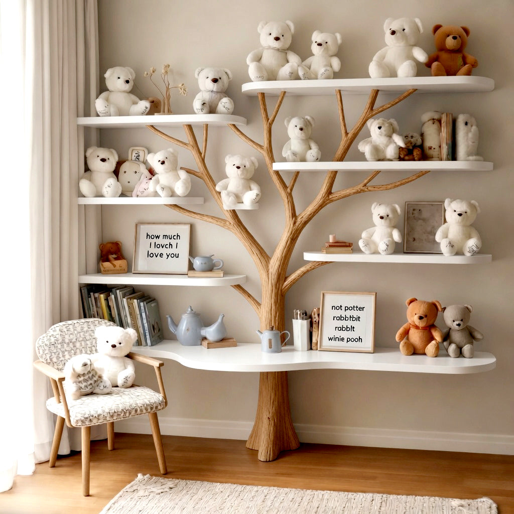 Boom Boekenplank voor Babykamer - Handgemaakt Natuurhout Wandrek