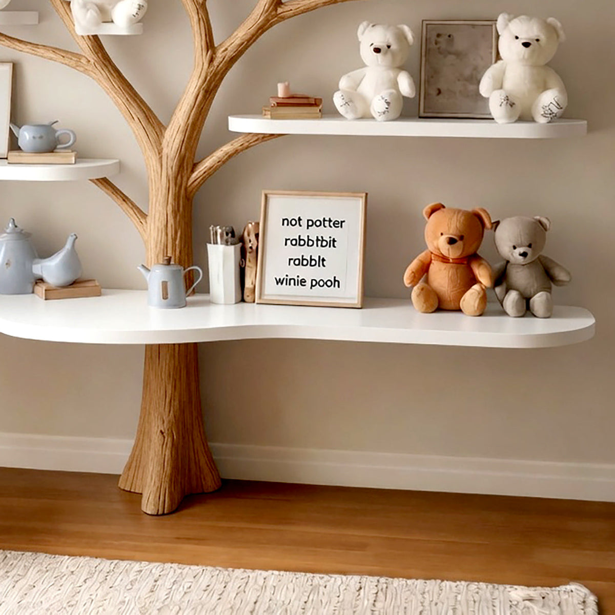 Boom Boekenplank voor Babykamer - Handgemaakt Natuurhout Wandrek