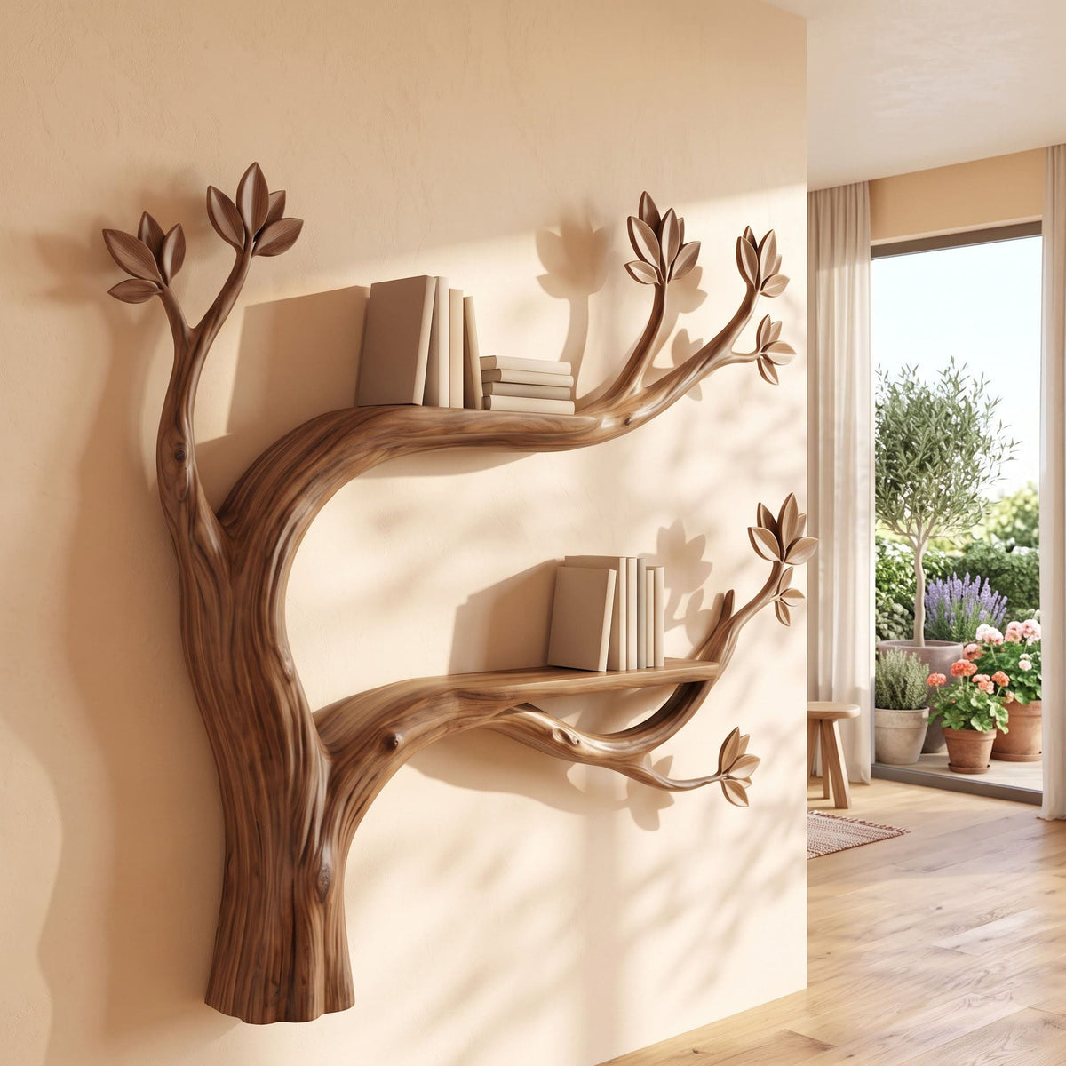 Botanische houten zwevende wandbibliotheek voor de woonkamer