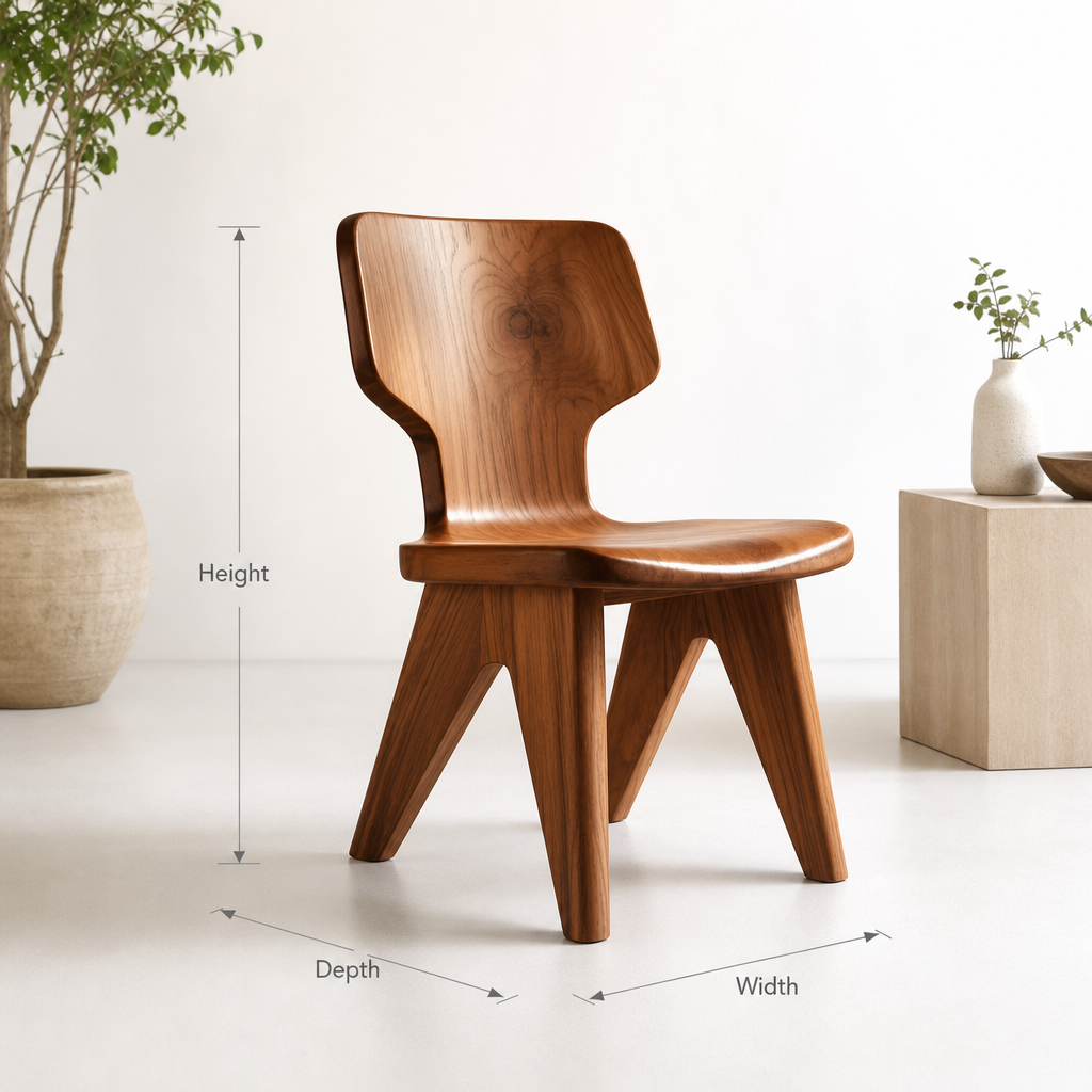 Artistieke handgemaakte massief houten stoel met vloeiend silhouet