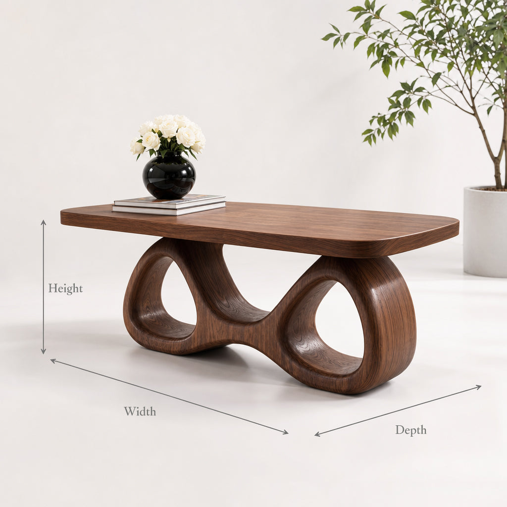 Abstracte Salontafel Gebogen Onderstel - Massief Hout Zithoek