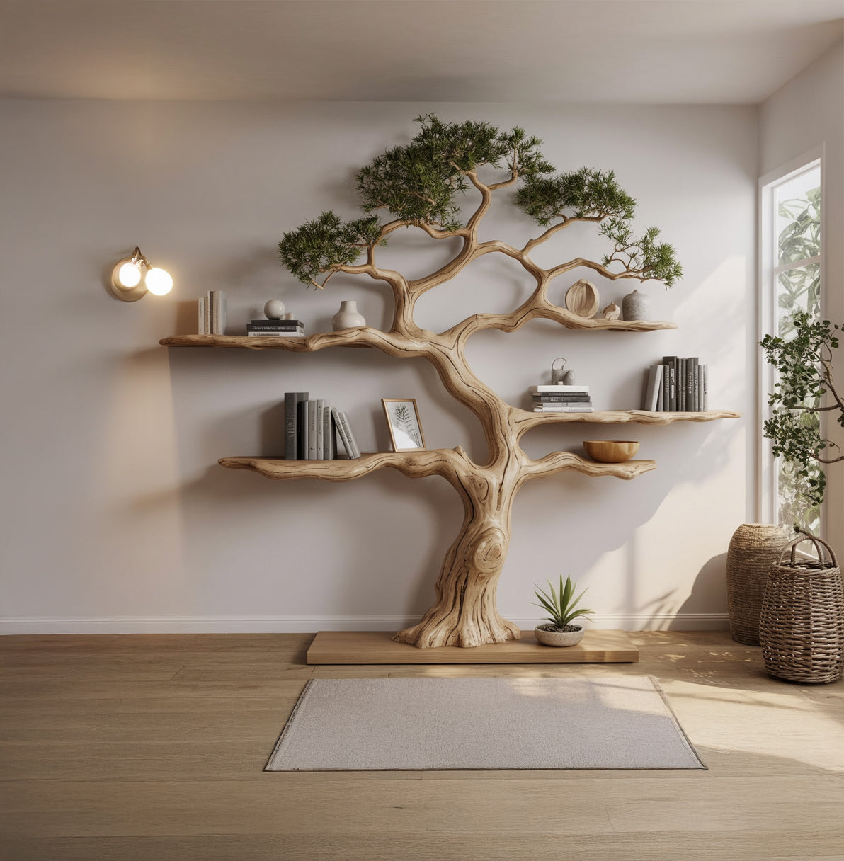 Handgemaakte Boom Boekenkast – Grote Houten Takken Boekenkast voor Woondecoratie
