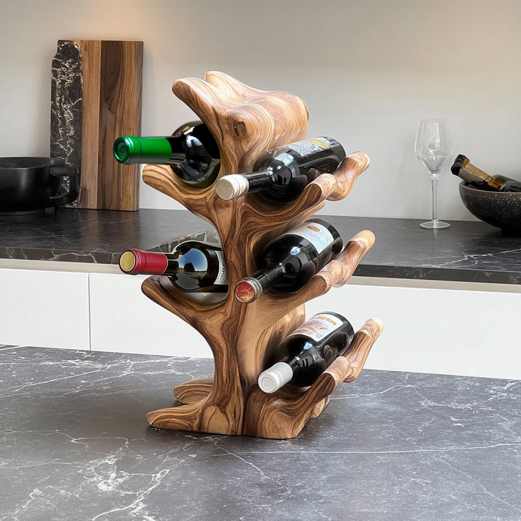 Handgemaakt Mid-Century Massief Houten Wijnrek – Meubel voor Keuken of Home Bar