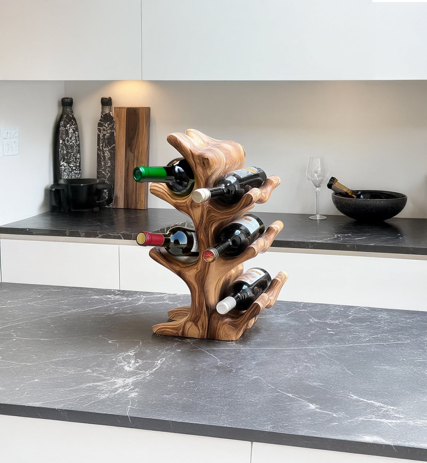 Handgemaakt Mid-Century Massief Houten Wijnrek – Meubel voor Keuken of Home Bar