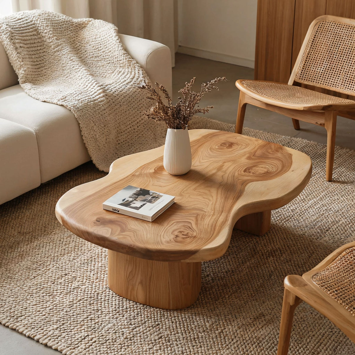 Asymmetrische organische salontafel van eersteklas boomrand massief hout