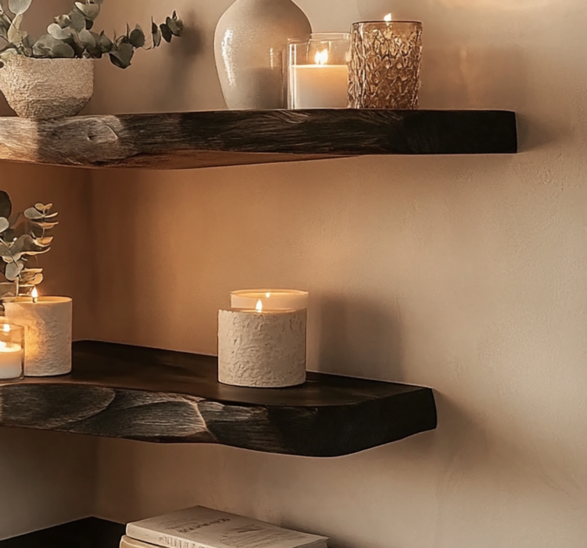 Rustieke houten hoekwandplanken met zwevend ontwerp