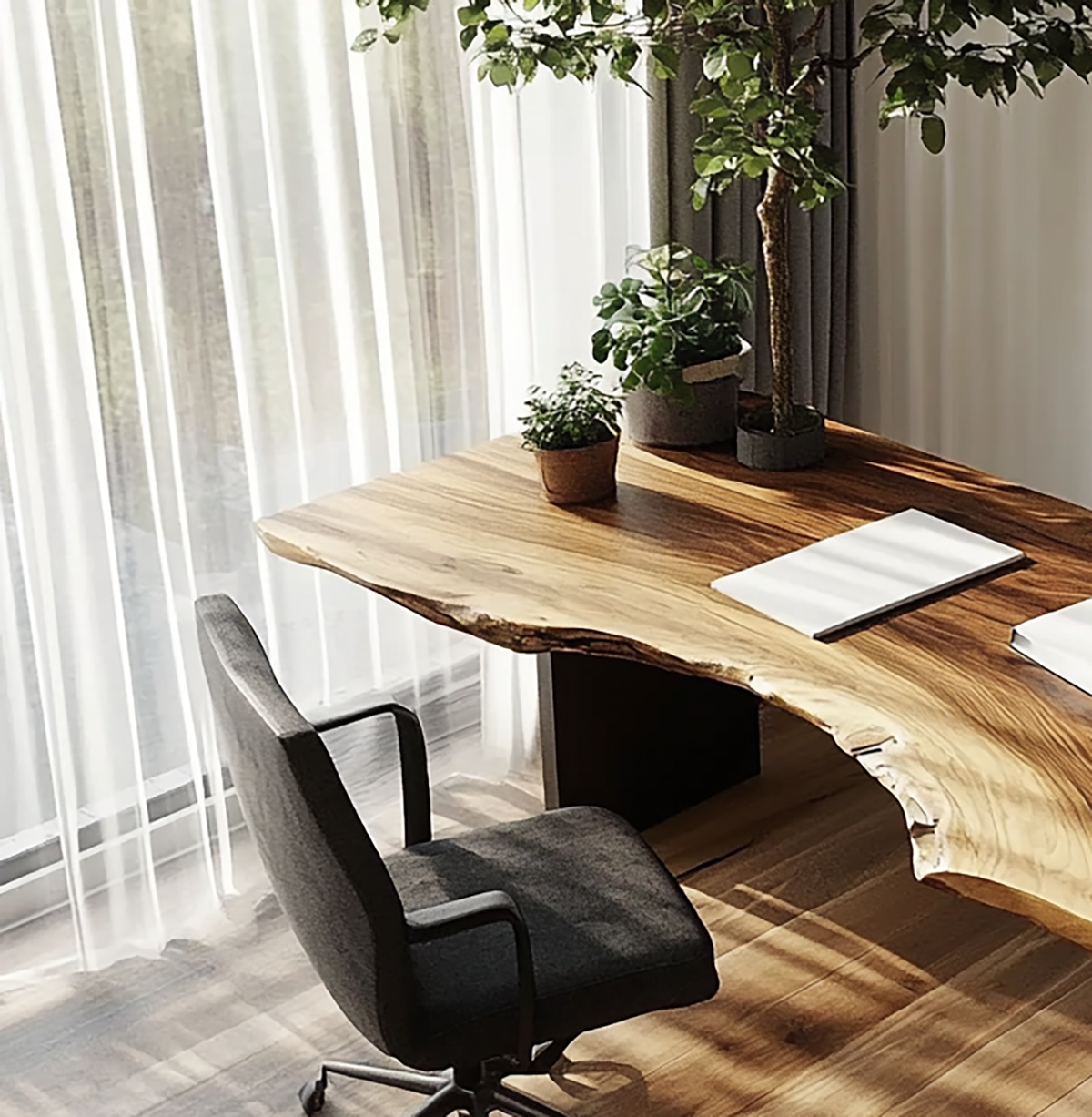Organisch modern kantoorbureau van eersteklas massief hout