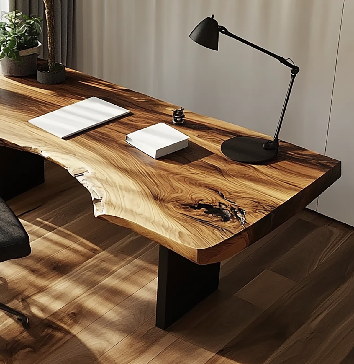 Handgemaakt houten bureau met natuurlijke boomrand
