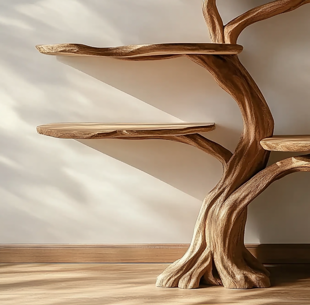 Sculpturale houten boomboekenplank met boomrand takken