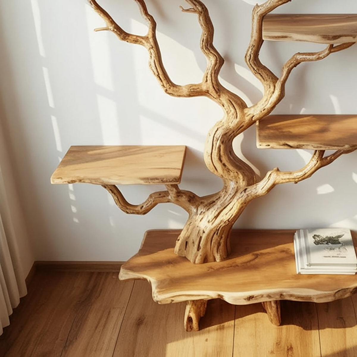 Close-up van massief houten boomboekenplank met houtnerf en boomrandschappen