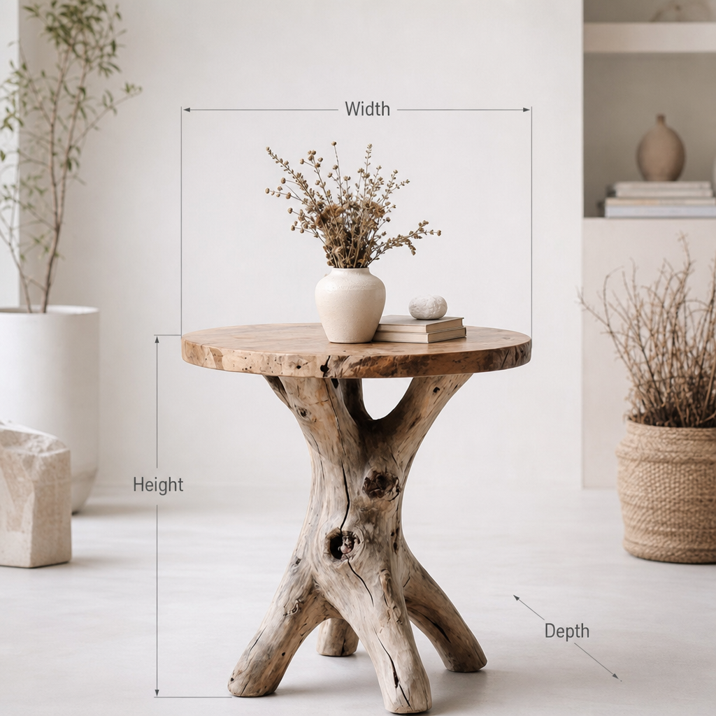 Ronde Boomrand Bijzettafel - Massief Hout met Boomwortel Onderstel