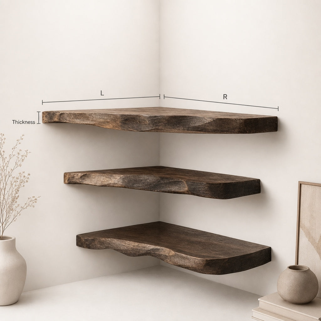 Zwevende Boomrand Hoekwandplank - Massief Hout Wanddecoratie