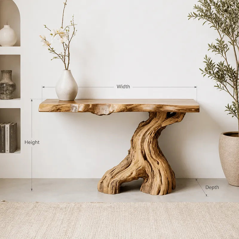 Boomrand Consoletafel met Boomstamvoet - Massief Hout