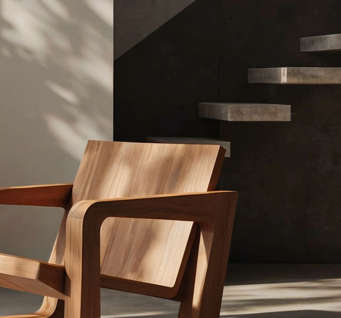 Massief houten chaise longue met strakke mid-century lijnen