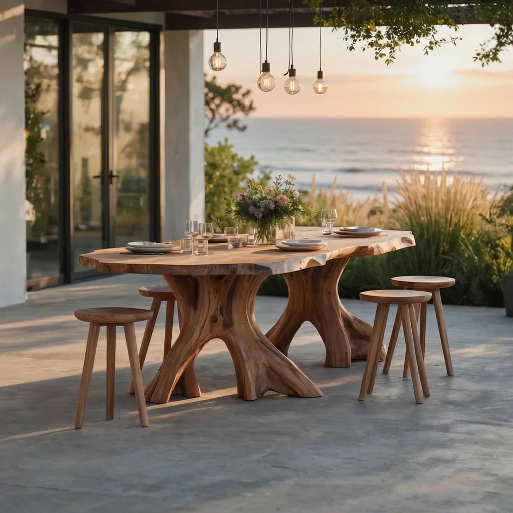 Mid-century buiteneettafel van eersteklas massief hout voor diners in de tuin