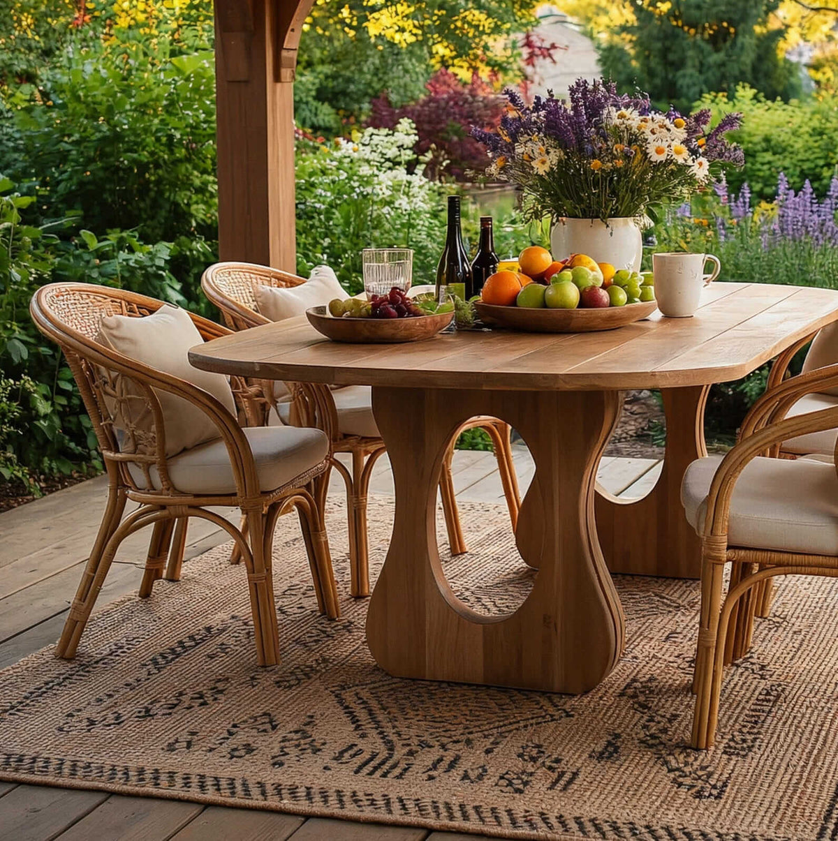 Massief houten eettafel met klassieke mid-century moderne designelementen