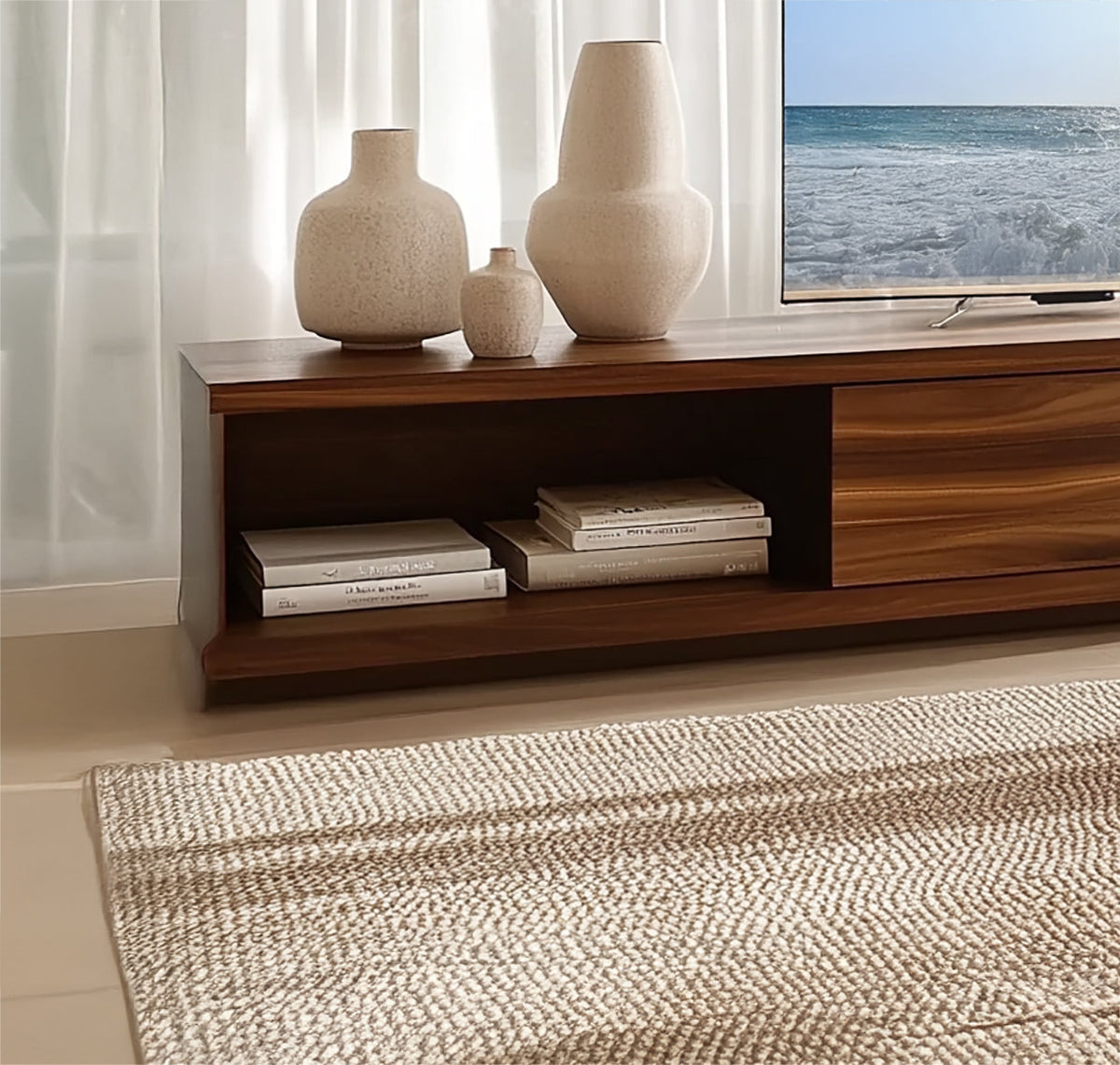 Laag tv-meubel met modern massief houten ontwerp