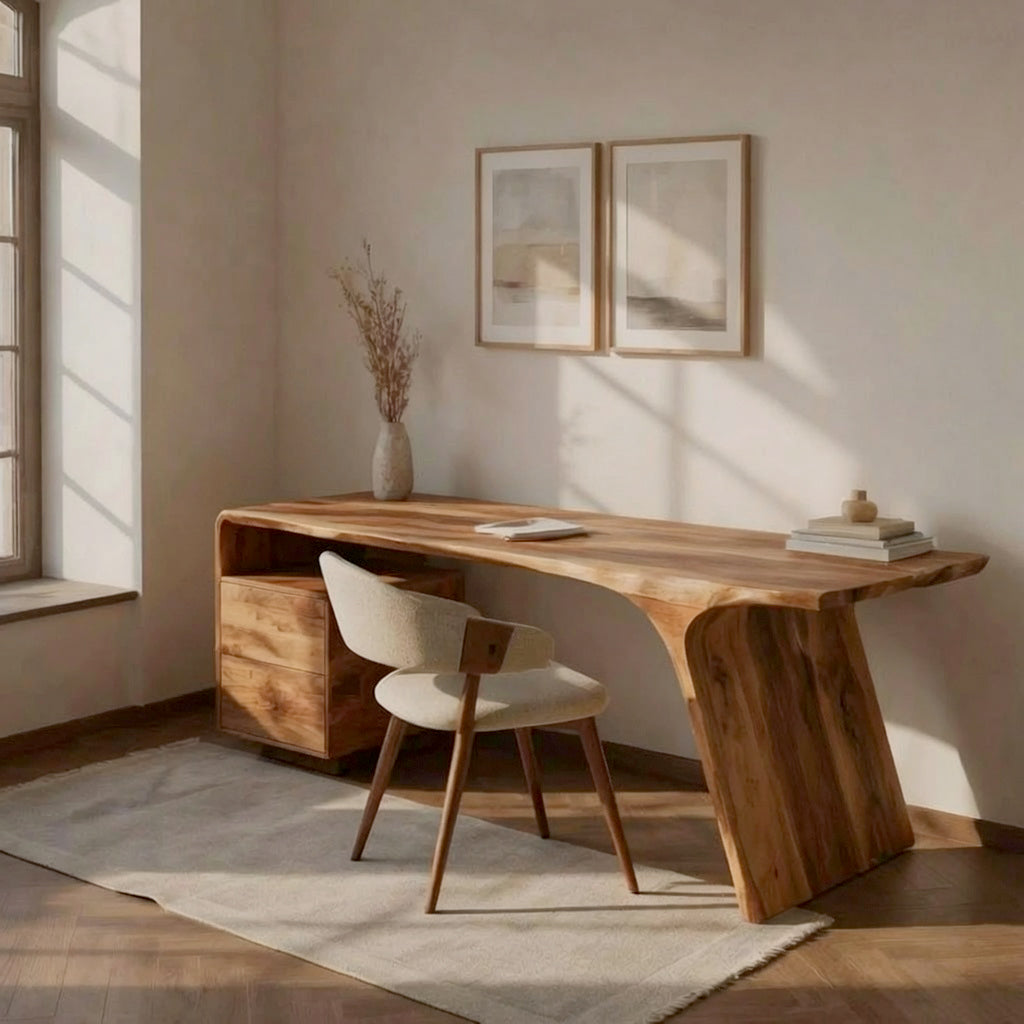 Modern houten bureau vervaardigd uit massief hout met opberglades