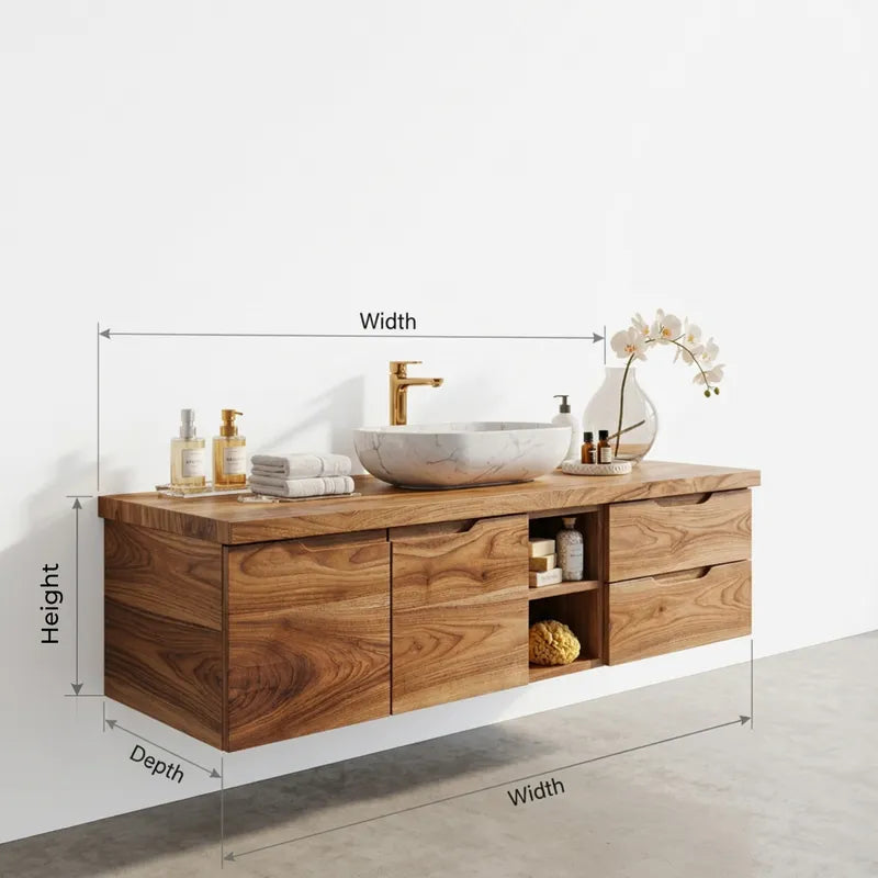 Modern Zwevend Badkamermeubel - Massief Hout Minimalistisch