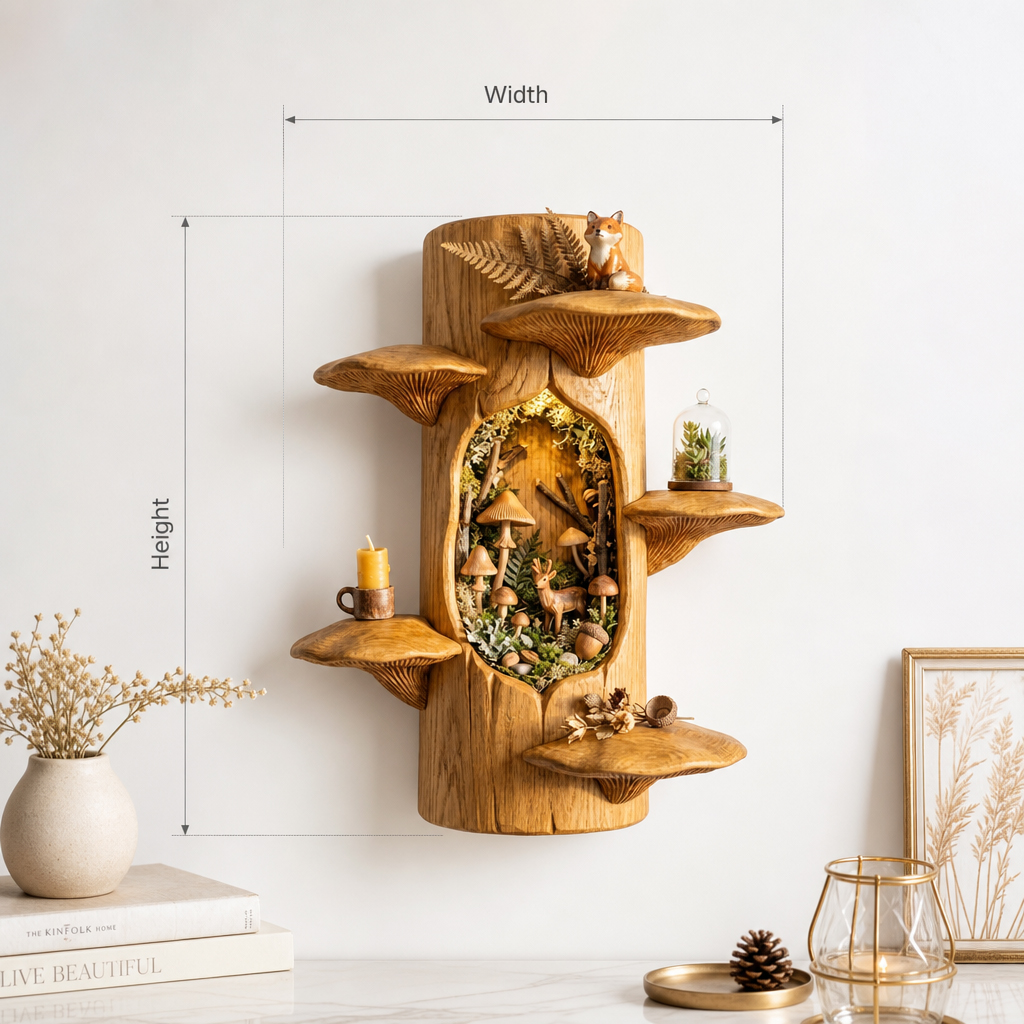 Paddenstoel Wandplank met Bosnis - 6 Plateaus Massief Hout