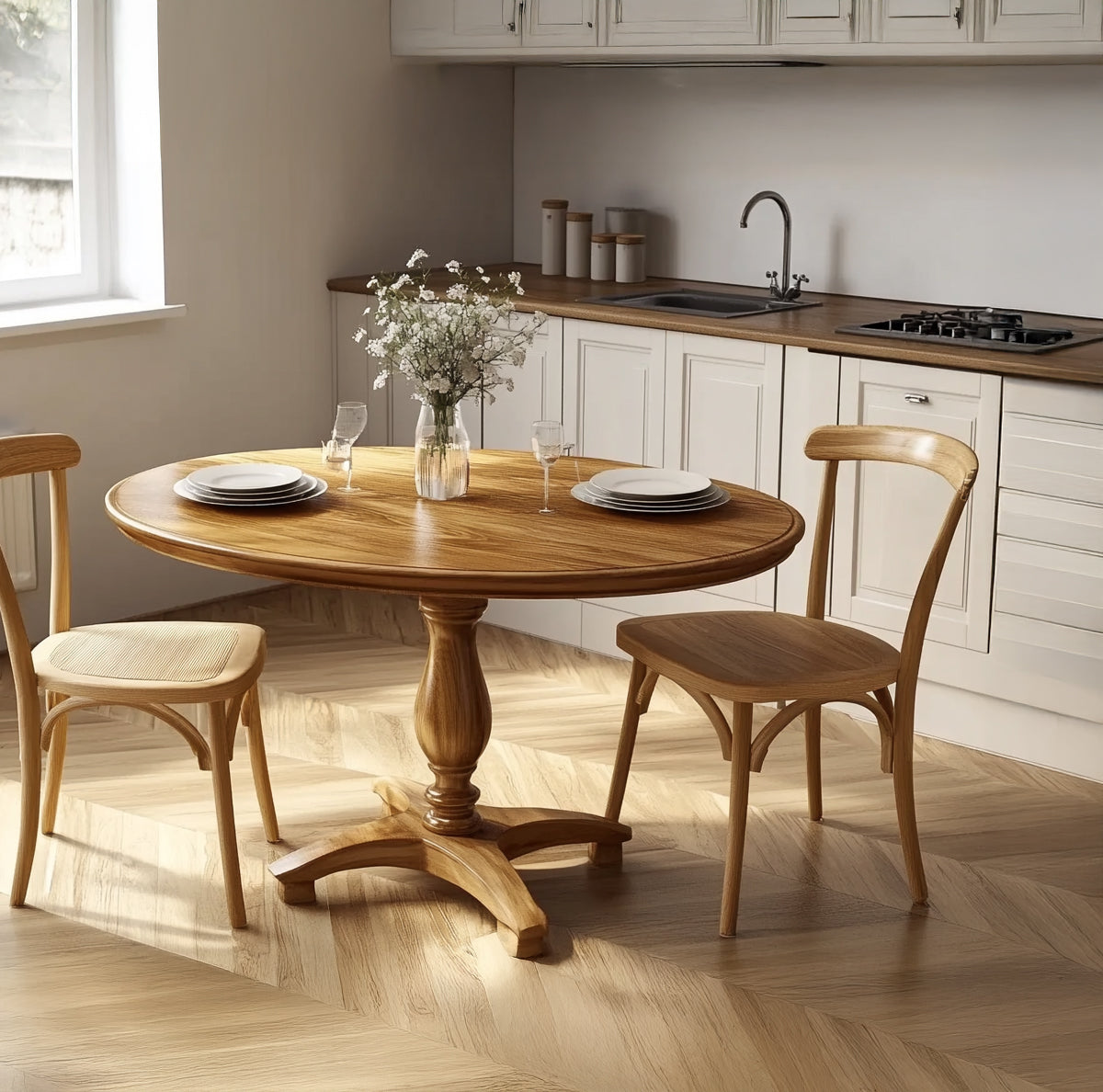 Handgemaakte houten eettafel voor moderne woningen