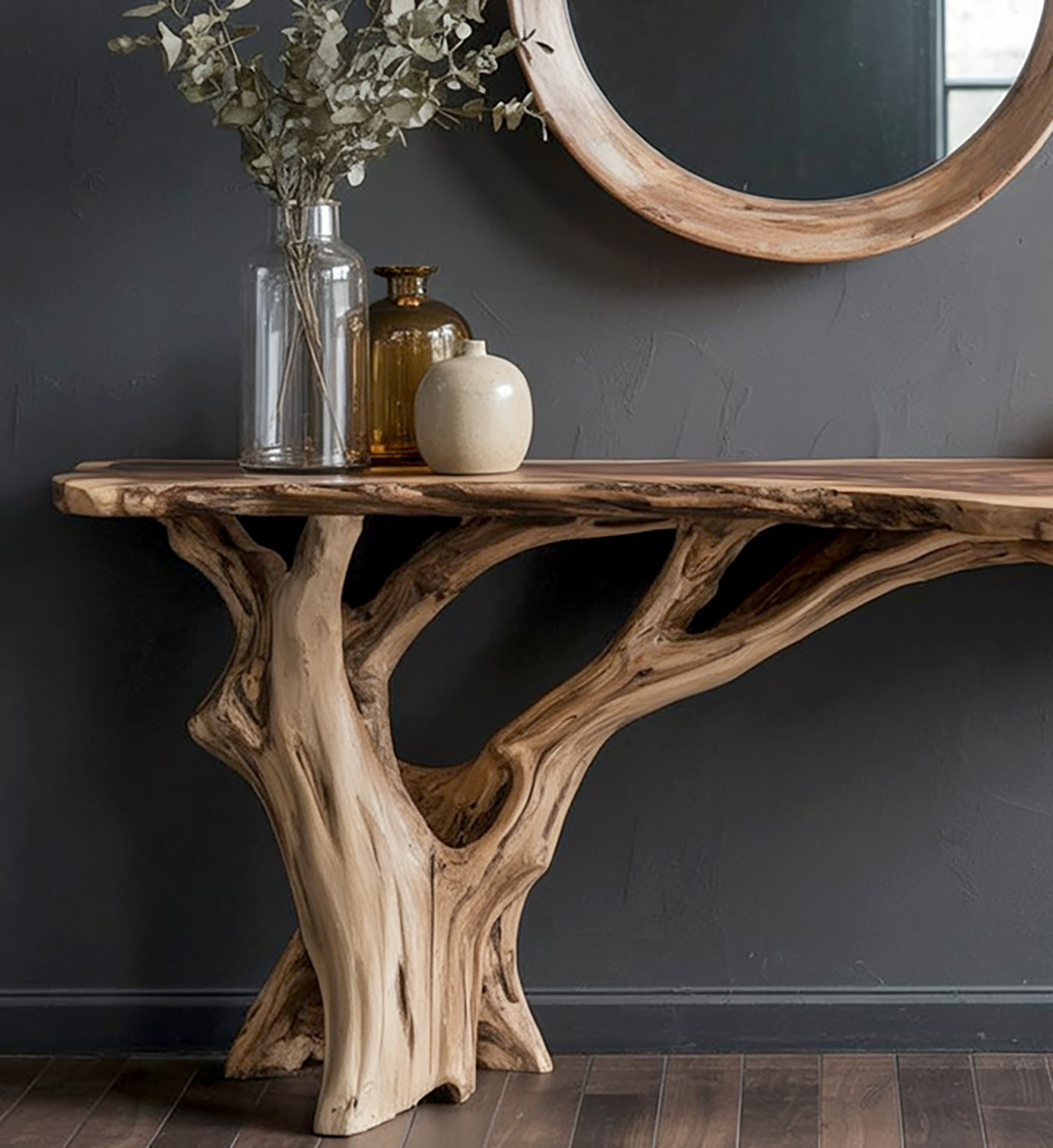 Handgemaakte Massief Houten Natuurlijke Sidetable – Sculpturale Haltafel voor Entree